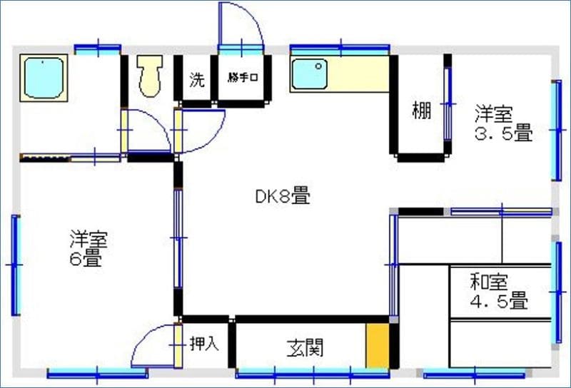 今帰仁村湧川貸家の間取り